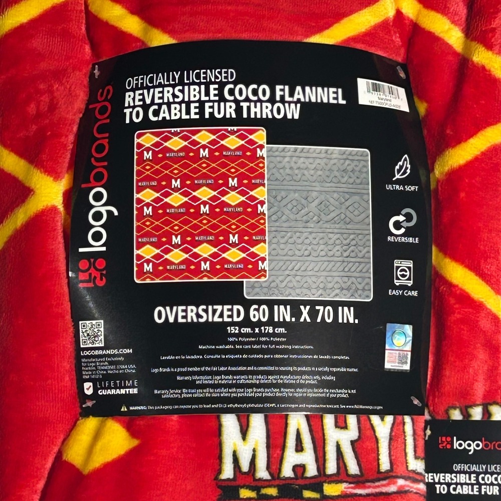 Logo Brands Maryland‎ Terrapins Reversible Cable Fur Throw Oversized 60x70